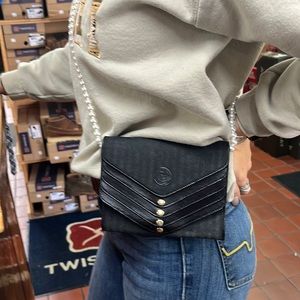 Fendi black clutch, pearl crossbody strap includes